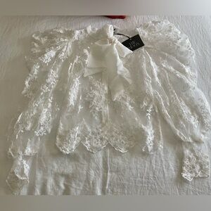The Moon Collection Bow Lace Puffy Sleeve Blouse